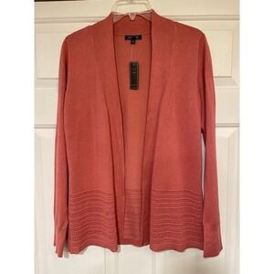 Coral Salmon Open Front Cardigan NEW Lety & Me Tight Knit Lightweight S‎ Layer